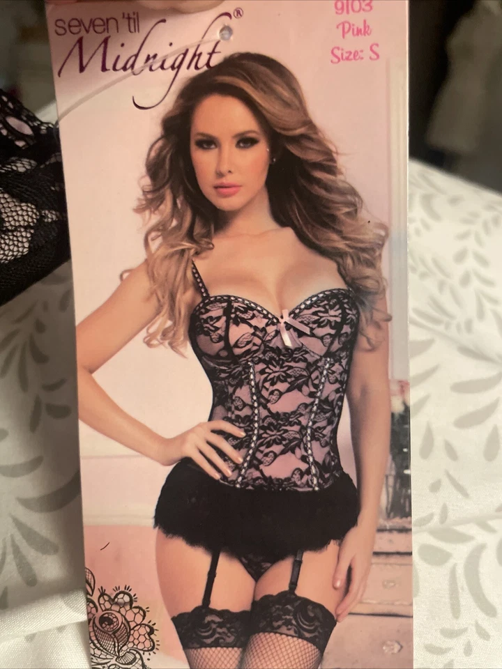 Lingerie Lot Corset/Bustier Garter Set Women's S Thong 2 PANTIES Midnight - Image 2 of 4