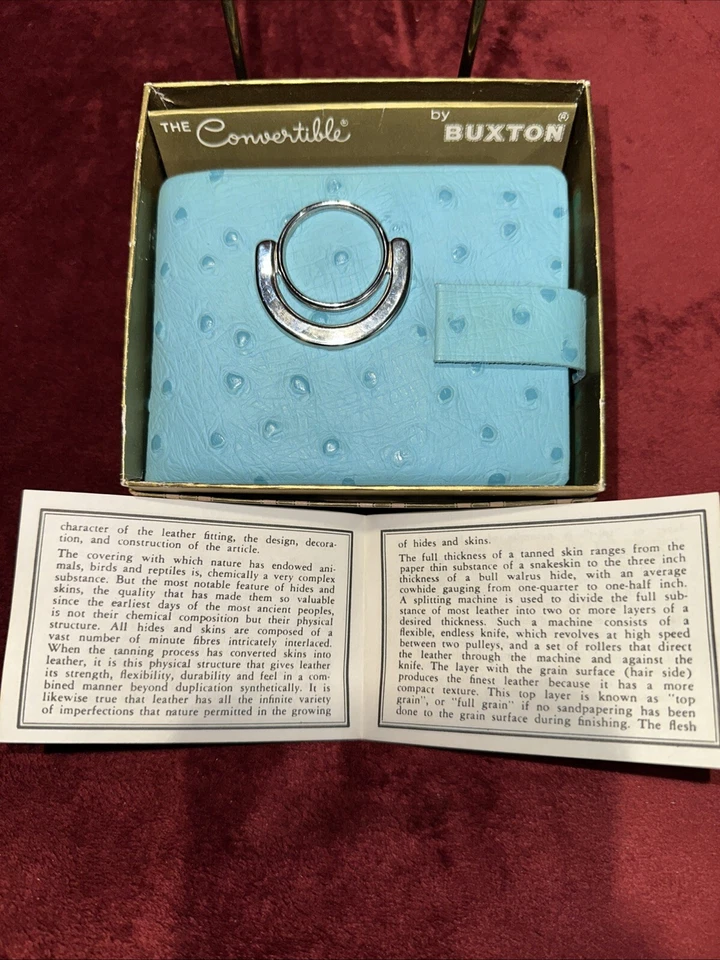 Женский бирюзовый бумажник Buxton складывается с застежкой. 4,5 дюйма L, открывается до 9 дюймов L, винтажный - Изображение 3 из 4