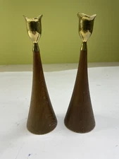 Vintage MCM Candle Holders Serv Wood Mid Century Modern Japan Pair Lot