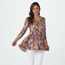 Attitudes by Renee QVC Reptile Snake Print Godet Tunic Top Plus Size 1XP