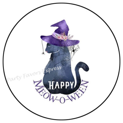 HAPPY MEOW O WEEN HALLOWEEN ENVELOPE SEALS LABELS STICKERS PARTY FAVORS