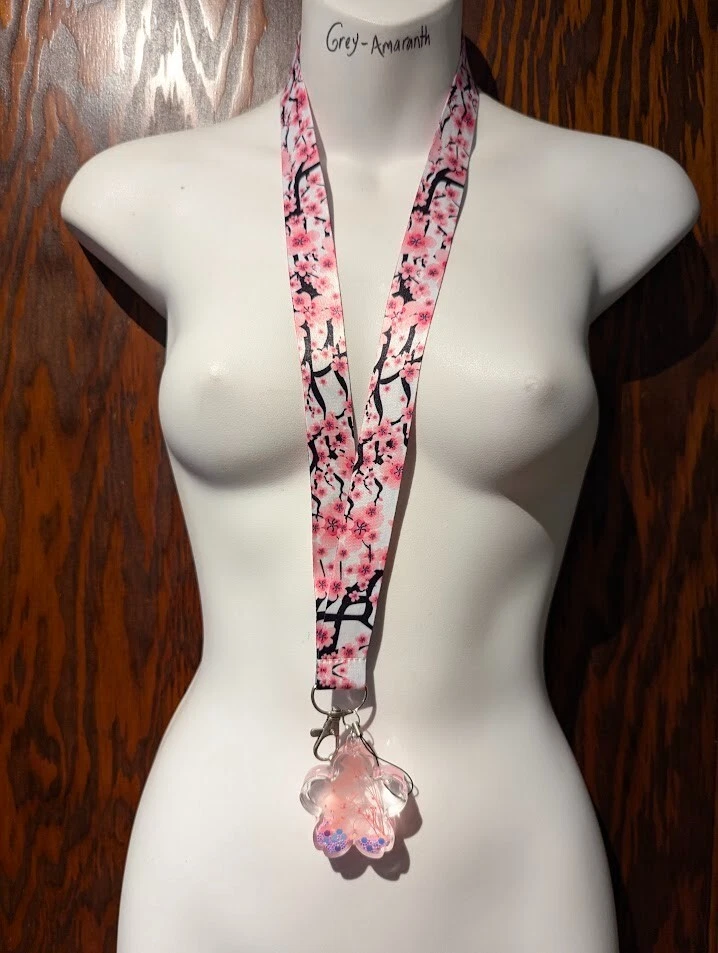 SAKURA LANYARD Brillo Flor de Cerezo Colgante Rosa Flor Llavero Correa para el Cuello Y2 Foto 3 de 4