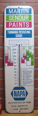 #ad #ad 1960s NAPA MARTIN SENOUR PAINTS Auto Body Repair Shop Sign Thermometer YORK PA $295.00