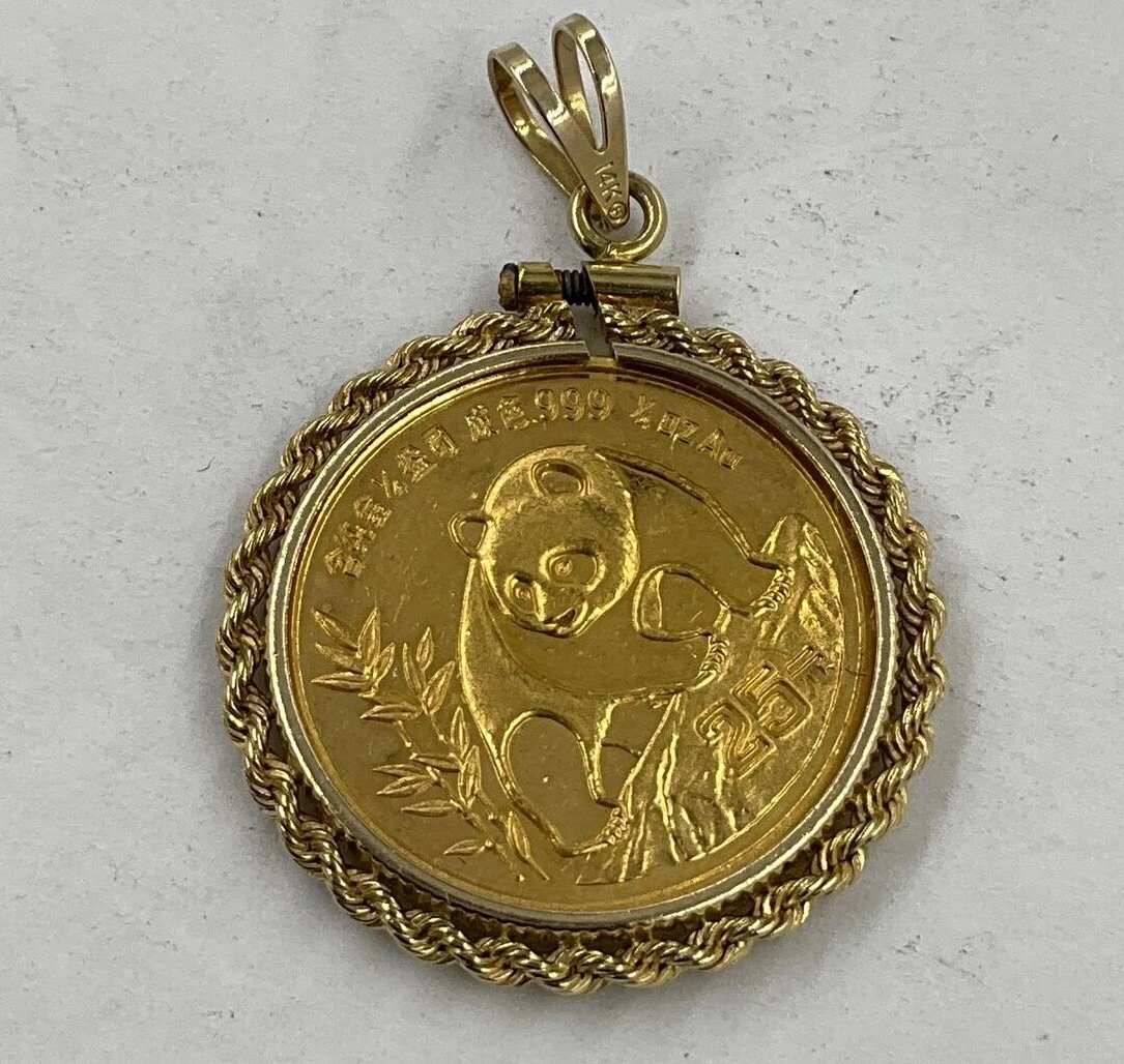 1992 China 5 Yuan 1/20 oz 24K Fine Gold Panda Coin Pendant,14K Yellow Gold  Bezel | eBay