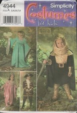 Simplicity 4944 Knight Princess Pirate Wizard Costume Pattern Childrens Size 3-8