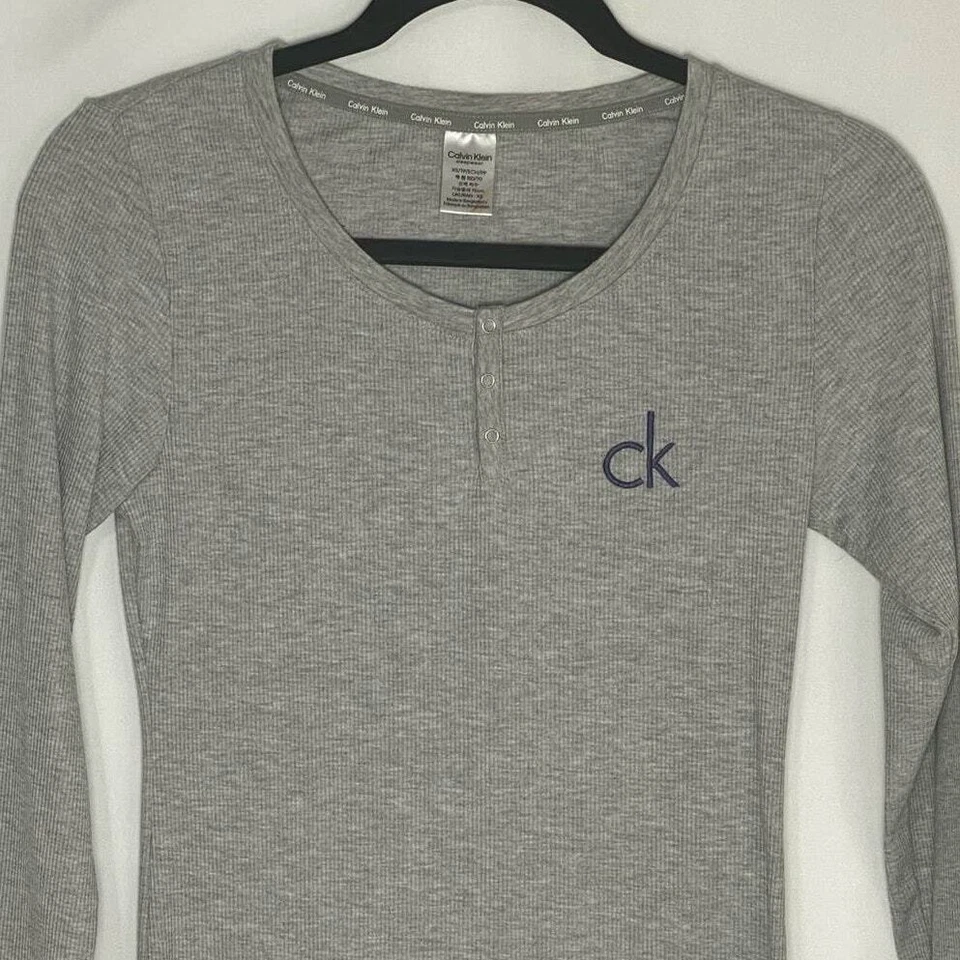 Calvin Klein Ropa de Dormir Pijama Henley Top XS Acanalado Térmico Gris Logo Y2K Cómodo  Foto 4 de 4