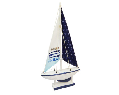 Boot Holz weiß und blau 32x7 H. 55 Deko Meereslinie