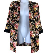 Vintage Jacket Floral Open 3/4 Sleeve Shoulder Pads Size 16 MCS ltd New York