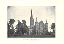 Salisbury Cathedral Art Print Vintage by Brown's Famous Pictures 5 1/2" by 8"