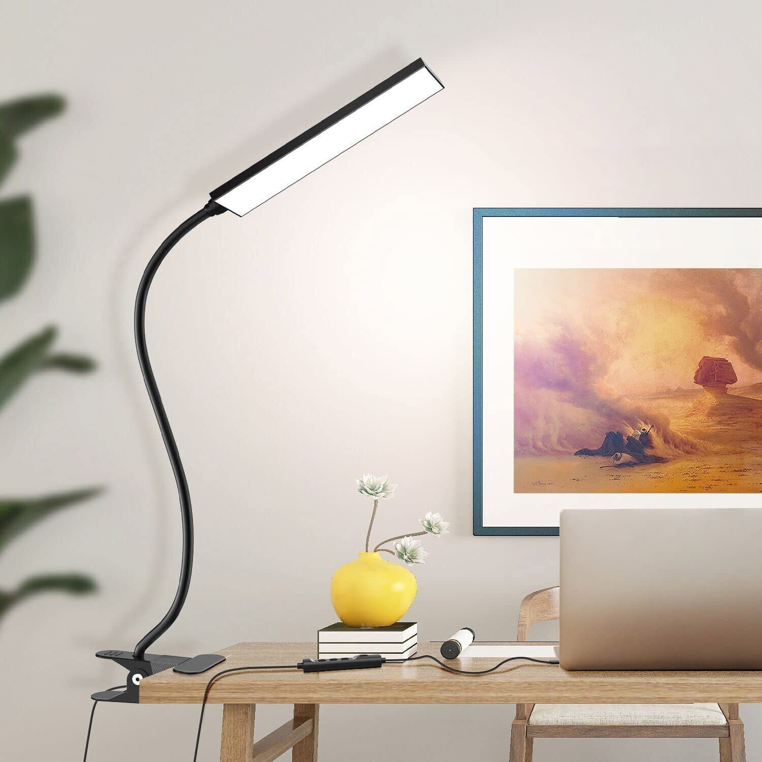 LED Desk Lamp Gooseneck Adjustable Lamp with Clamp Eye-Caring Reading Desk Light