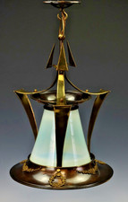 British Arts & Crafts Pendant Light with Original Vaseline Globe