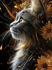 DIY Cat Diamond Art Kits for Adults, 5D Diamond Painting Kits for Beginners, Flo