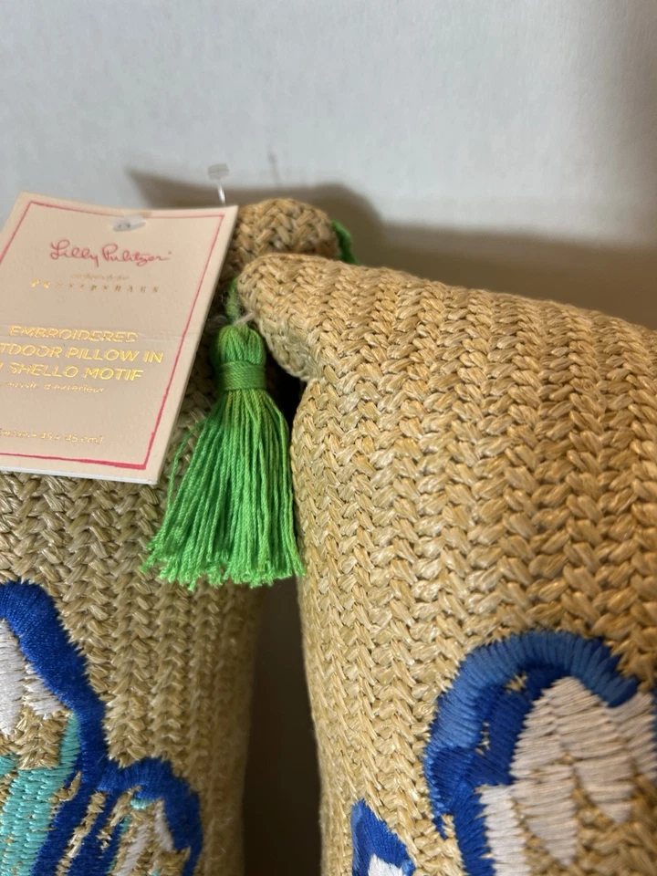 Pottery Barn Lilly Pulitzer Oh Shello Embroidered In/Outdoor Pillow Shell Woven - Image 4 of 4