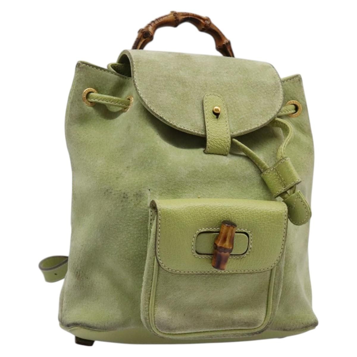 GUCCI Bamboo Backpack Suede Leather Green Gold 003 1956 0030  display picture 2