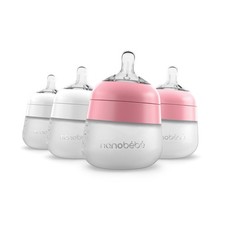 Nanobebe Flexy Silicone Baby Bottle, 4 Count Pack of 1 , White/Pink