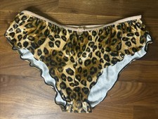 Vintage Panties L Soft Satin High Cut Flutter Velvet Ruffled Second Skin Leopard