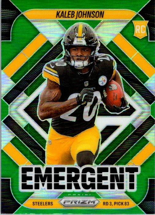 Kaleb Johnson 2025 Prizm Green Emergent Rookie Card #5 - Steelers