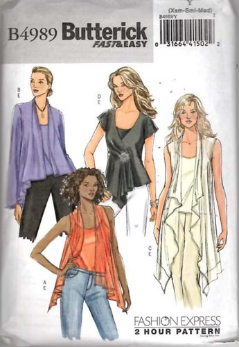 Sewing Pattern Butterick 4989 Fast Easy Camisoles & Tops Express 2 Hour Sz XS-M