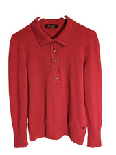 VTG LORO PIANA Baby Cashmere Red Polo Knit Sweater Italian Sz 44  Eng Sz 8-10