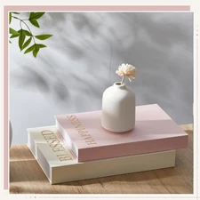 Beautiful Decorative Books Set of 2 Linen Faux Book Boxes Enhance Coffee Tabl...