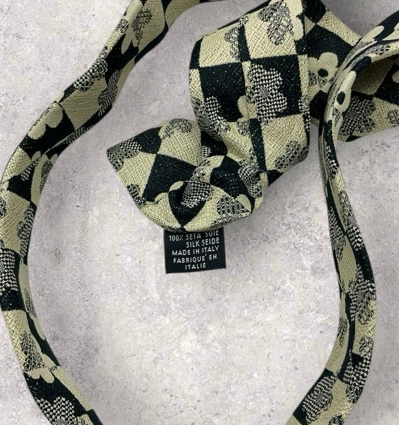 KENZO Silk Tie ITALY Black Beige Geometric Floral W:4" EUC - Image 3 of 4