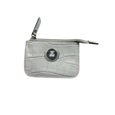 TOUS White Croc Embossed Leather Zip Coin Purse Keychain Wallet