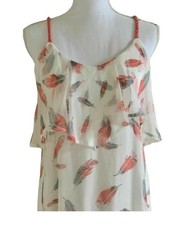 Xhilaration Target Dress Boho Ruffle Maxi Feathers Print Lined Braided Sz XS