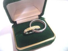 wonderful solid silver 2 intertwined sparkling yellow& white topaz rings-size s
