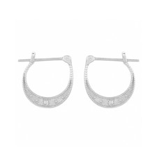 Sterling Silver Moon Crescent CZ Oval Drop Hinged Hoop French Lock Earrings
