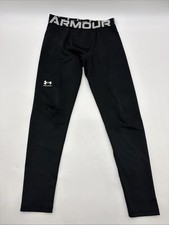 Under Armour Cold Gear Leggings Youth Boys L Black Logo .#39811