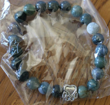 Rustic Colors Paw Print Natural Beaded Bracelet Stretchy Armband Pet Remembrance