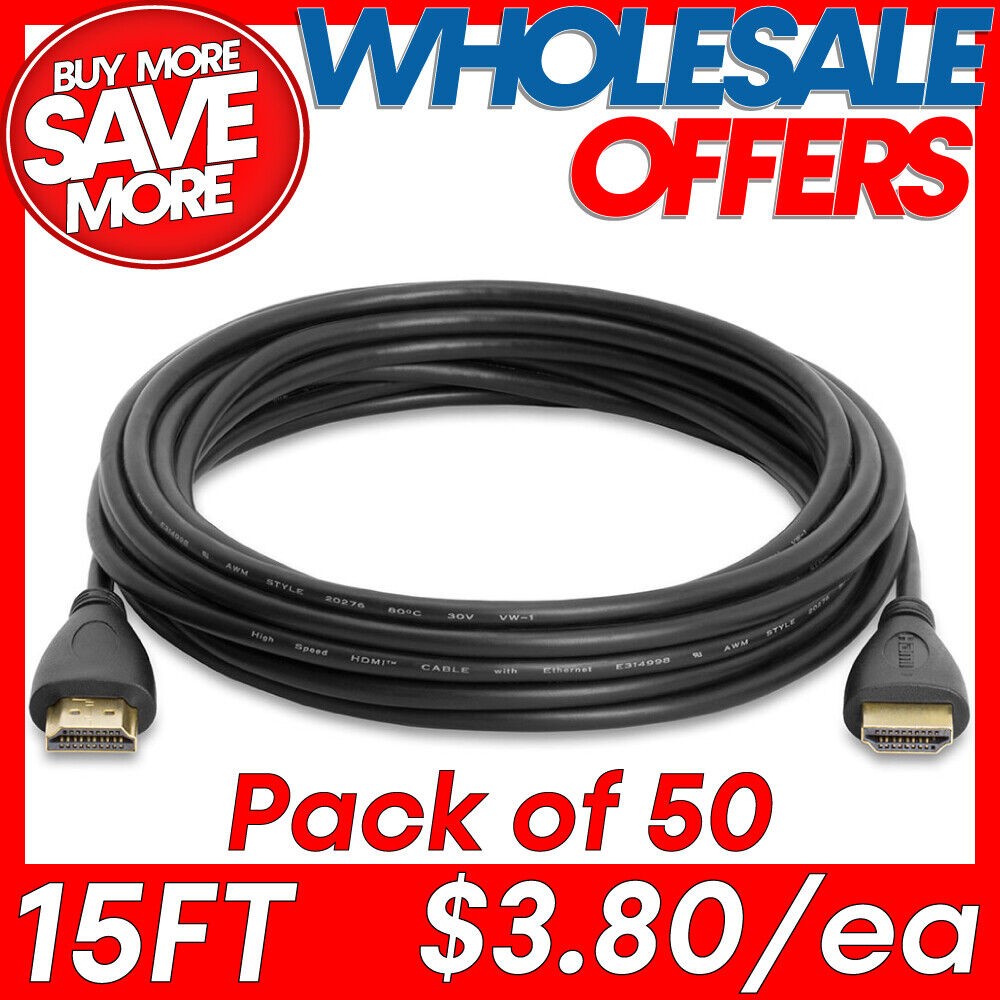 HDMI Cable 50 PCS 15 FT Ultra Slim High-Speed HDMI 2.0 Cord 4K/2K TV PC Monitor-image
