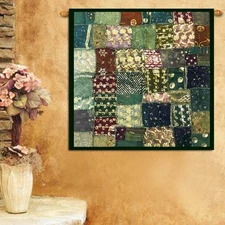 40" Green Square Branded Gift Tapestry Wall Hanging Handmade Art Vintage Beaded