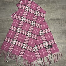 100 Cashmere Scarf Fringed Made In Scotland Plaid Berry Purple Very Soft 66x12