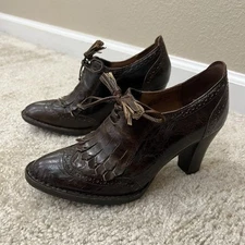 Born Crown Women Perrine Brown Heeled Shoes W12506  Tasseled Leather Size 6.5