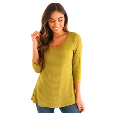 NWT $88 KLEEN M Greenish Gold/Yellow Striped A-Line Thick Jersey Tunic Top