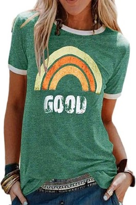 heekpek Damen T Shirt grün Größe L schick Rundhals Baumwolle bedruckt Sommer Farbe grün