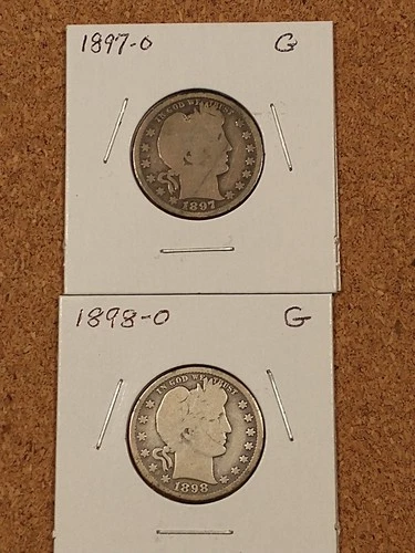 1897-O & 1898-O Silver Barber Quarters, Both Full Rim Good Condition