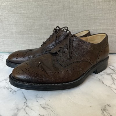 Tod's Men s Brown Pebbled Leather Wingtip Brogue Derby Lace Up Shoes Size 9 EUC