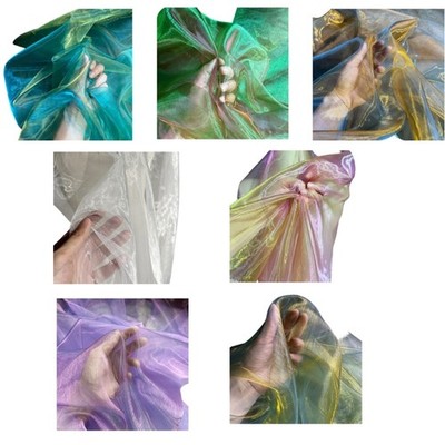 Metallic Color Organza Fabric Gradient Color Tulle 50x140cm For Wedding Dress