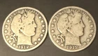 Lot of 2 1912 D Silver Barber Half Dollars 50c US Type Coins Circulated