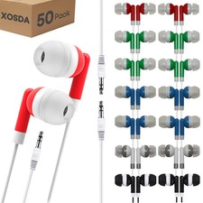 Bulk Earbud Headphones 50 Pack for School Classroom Kids, Wholeslae Wired Dur...