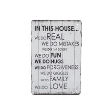 Retro House Rules We Do Love Fun Family Metal Sign Farmhouse Home Decor Wall Art