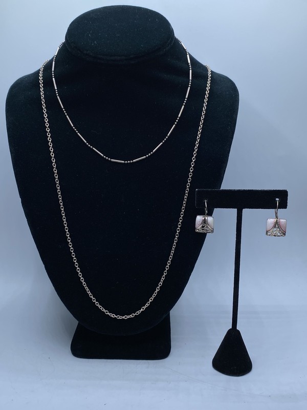 Sterling Silver Assorted Chain Necklaces & Earring Jewelry Bundle 3pcs 15.6g