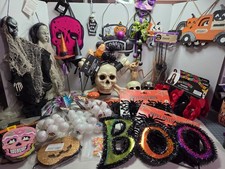 HUGE Lot Halloween Decor over 30 Items Signs Spiders Skeletons Creepy Eyes Rat