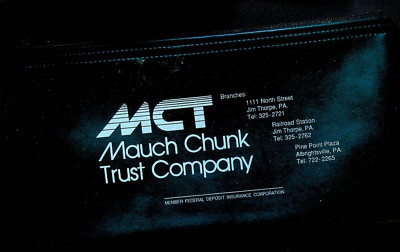 Mauch Chunk Trust Company Bank Deposit Bag Green Jim Thorpe Pennsylvania