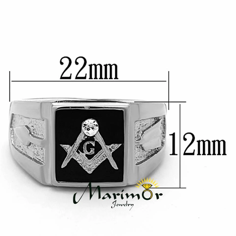 Men's Stainless Steel Tusk 316 Crystal Masonic Lodge Freemason Ring Band Sz 8-13 - Image 2 of 4