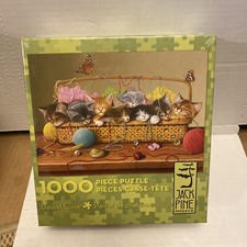 Jack Pine 1000 Piece Puzzle "Basket Case" Kittens In Basket w/ Yarn Made in USA