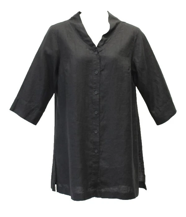 Patrón sólido Lino Tops FLAX blusas para mujer