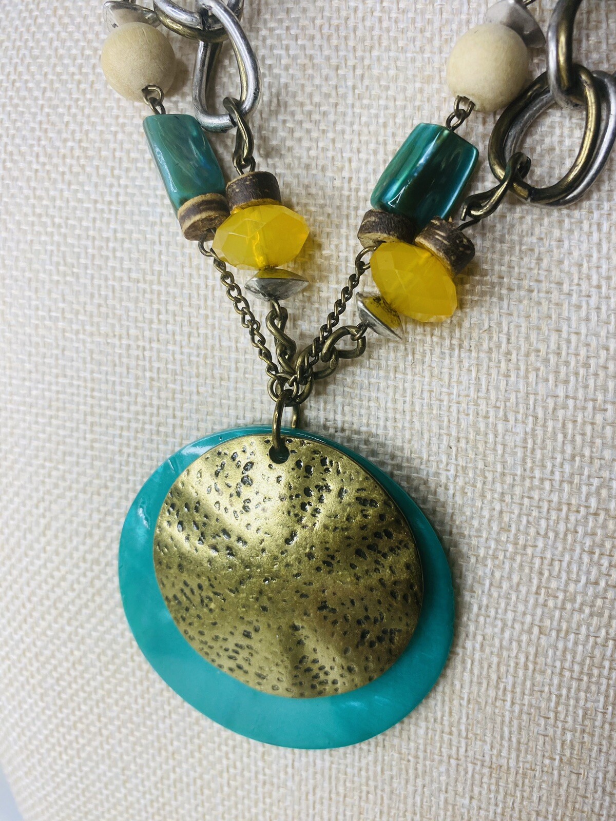 Signed Ruby Rd Statement Necklace Green Copper Go… - image 2